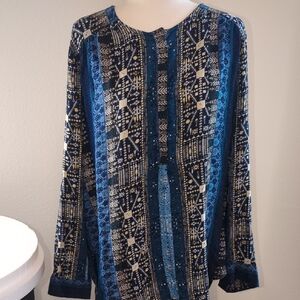 Nine West Navy and Cream Geometric Blouse